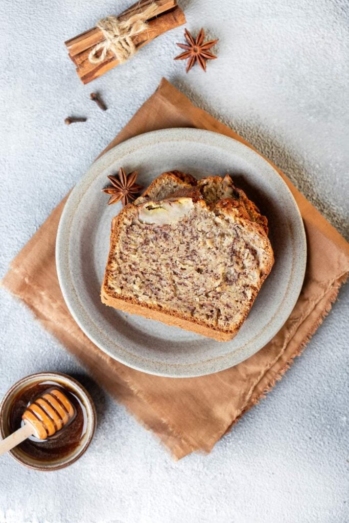 slices of honey banana bread in plate