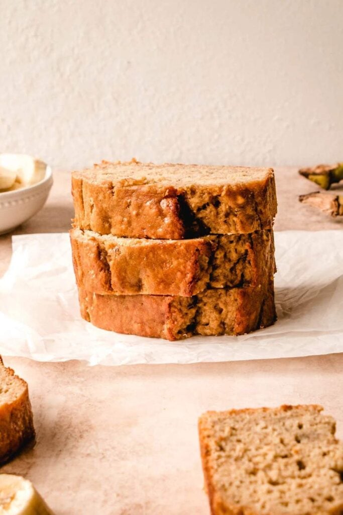 stack of slices of banana bread