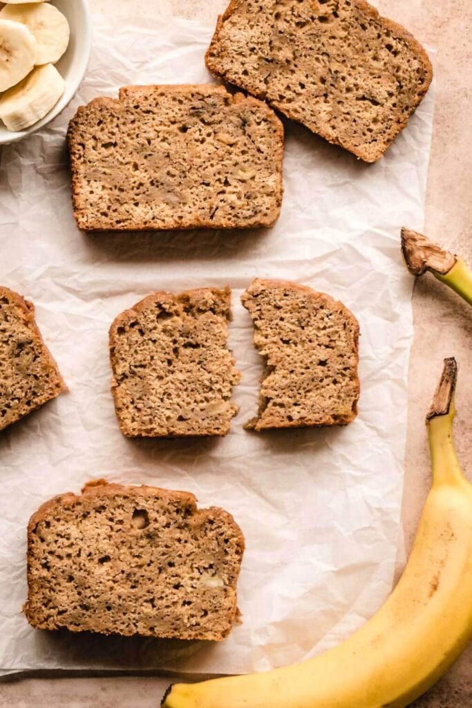 slices of banana bread on table