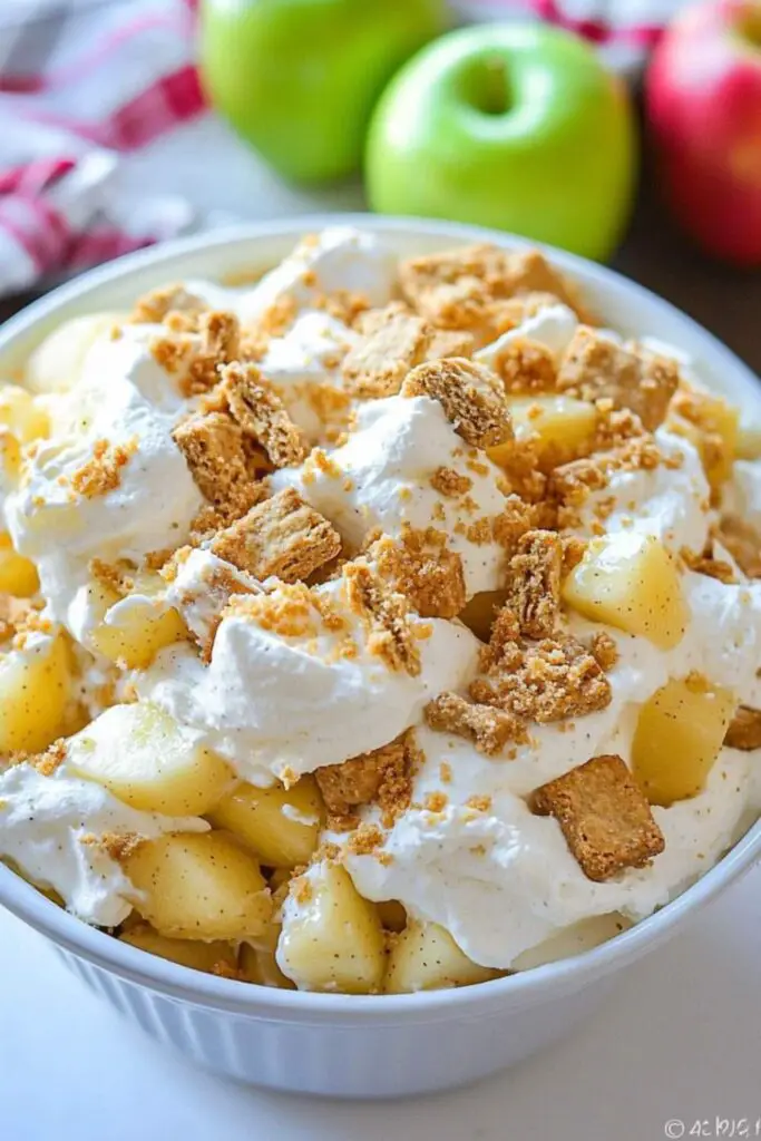 Caramel Apple Cheesecake Salad in white bowl 