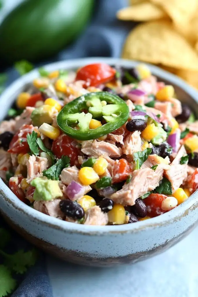 Mexican Tuna Salad in white bowl