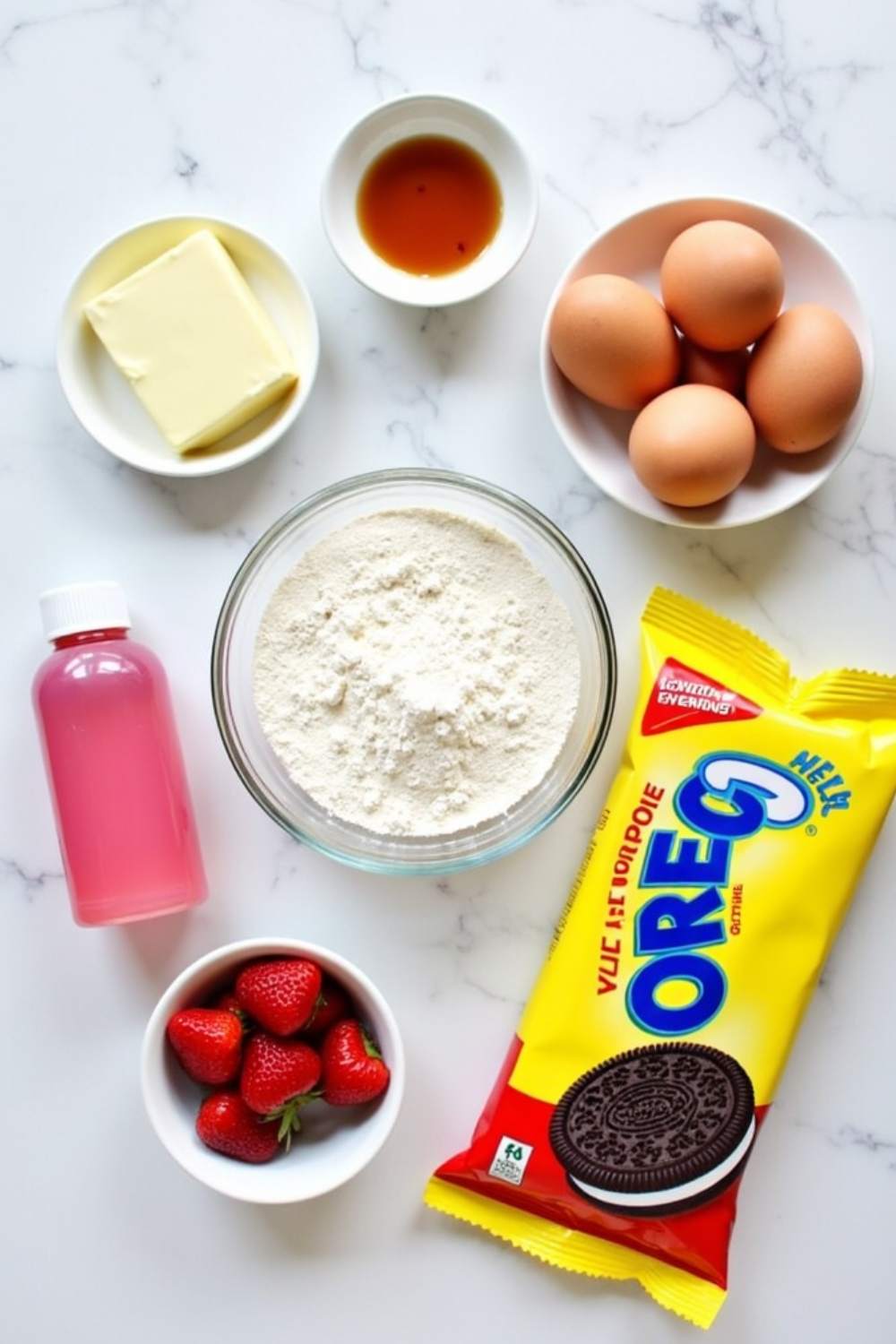 Ingredients needed for making strawberry crunch cookies