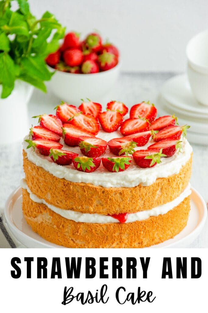 Strawberry and Basil Cake with strawberry and vanilla cream frosting 