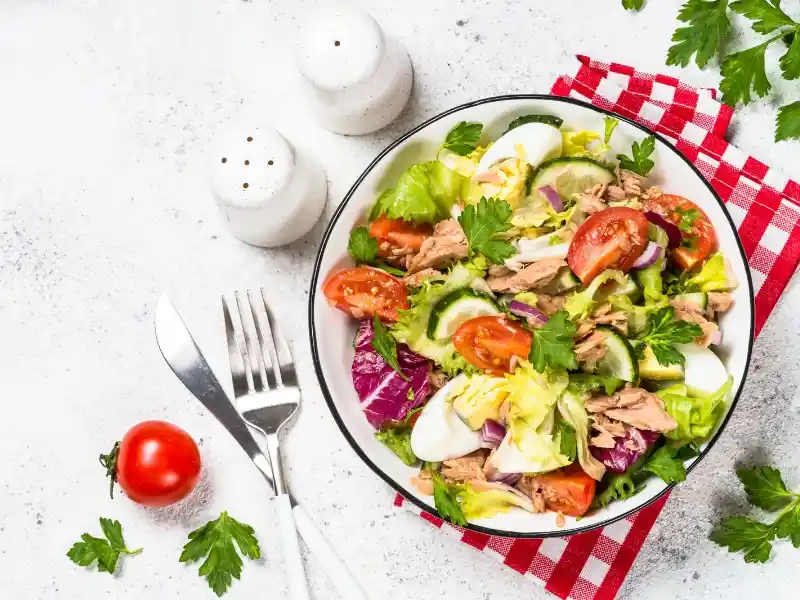 Grill Tuna Salad in plate with fork 