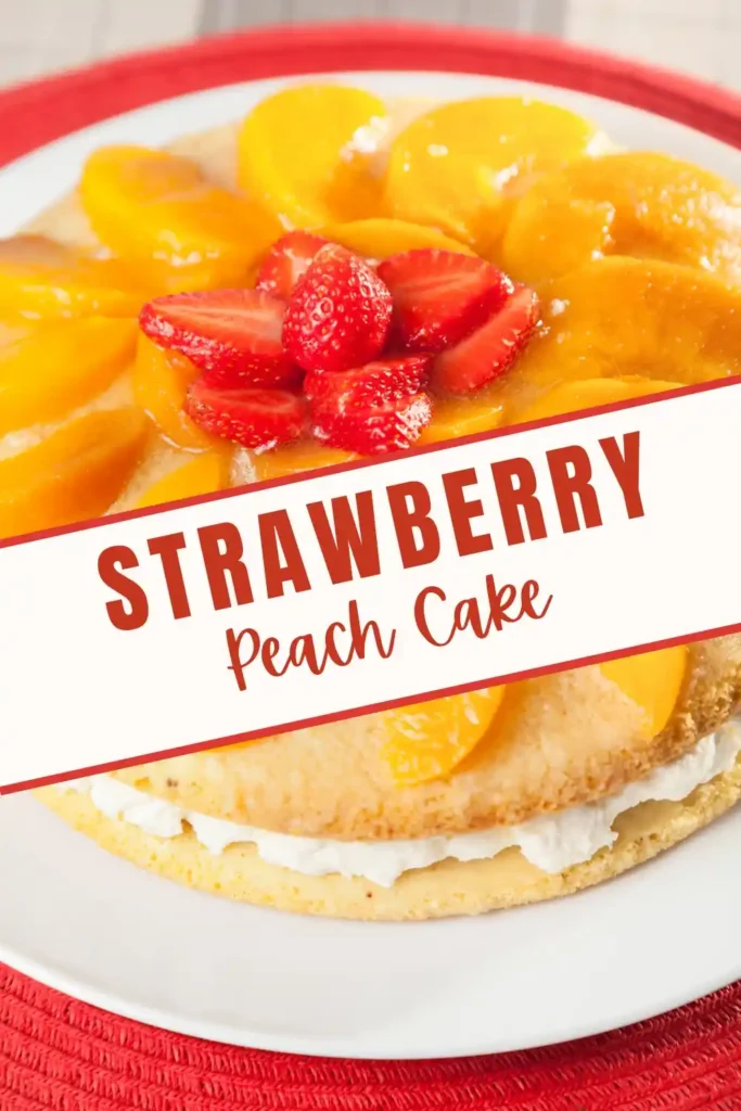 Strawberry Peach Cake in white plate