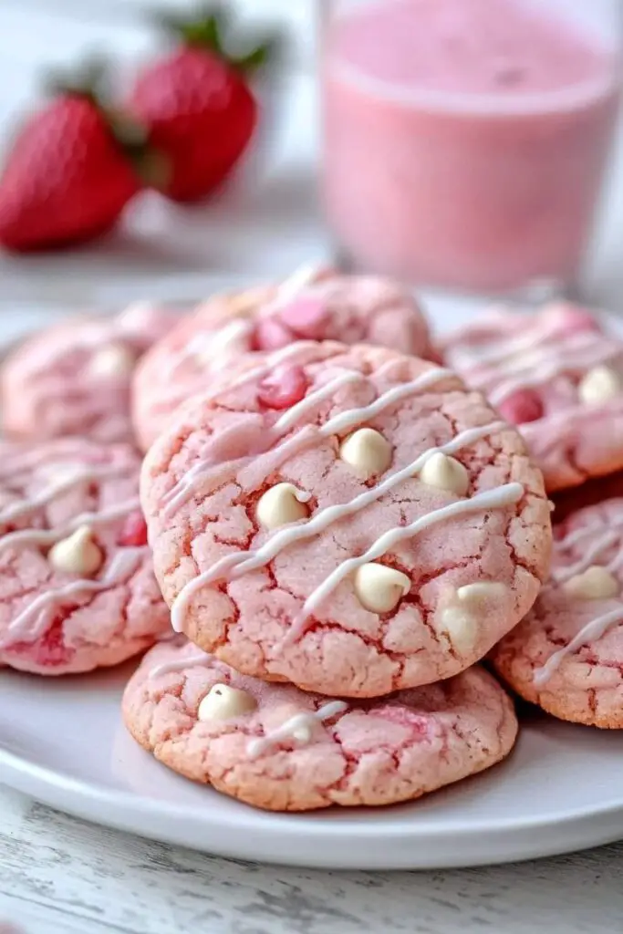 Strawberry Milkshake Cookies in white plate