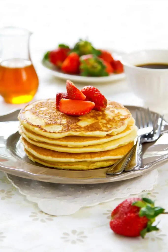 strawberry pancakes in plate