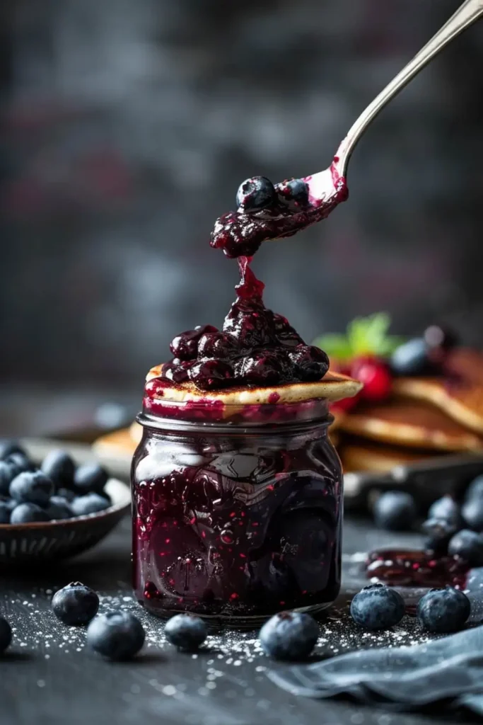 blueberry sauce in jar 