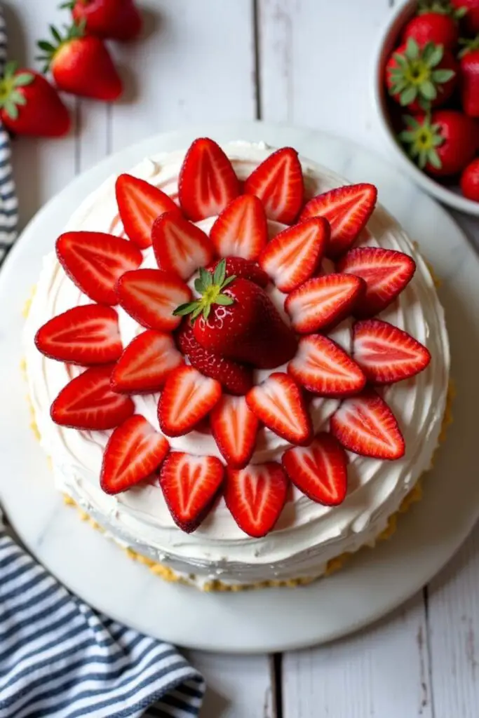 overhead view of Strawberry Protein Cake