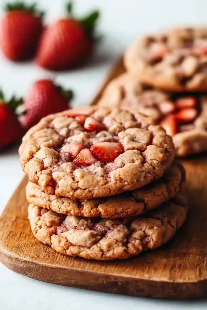 stacks of Strawberry Protein Cookies