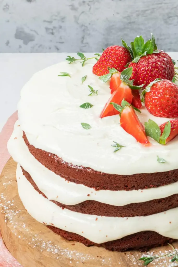 strawberry velvet cake with frosting