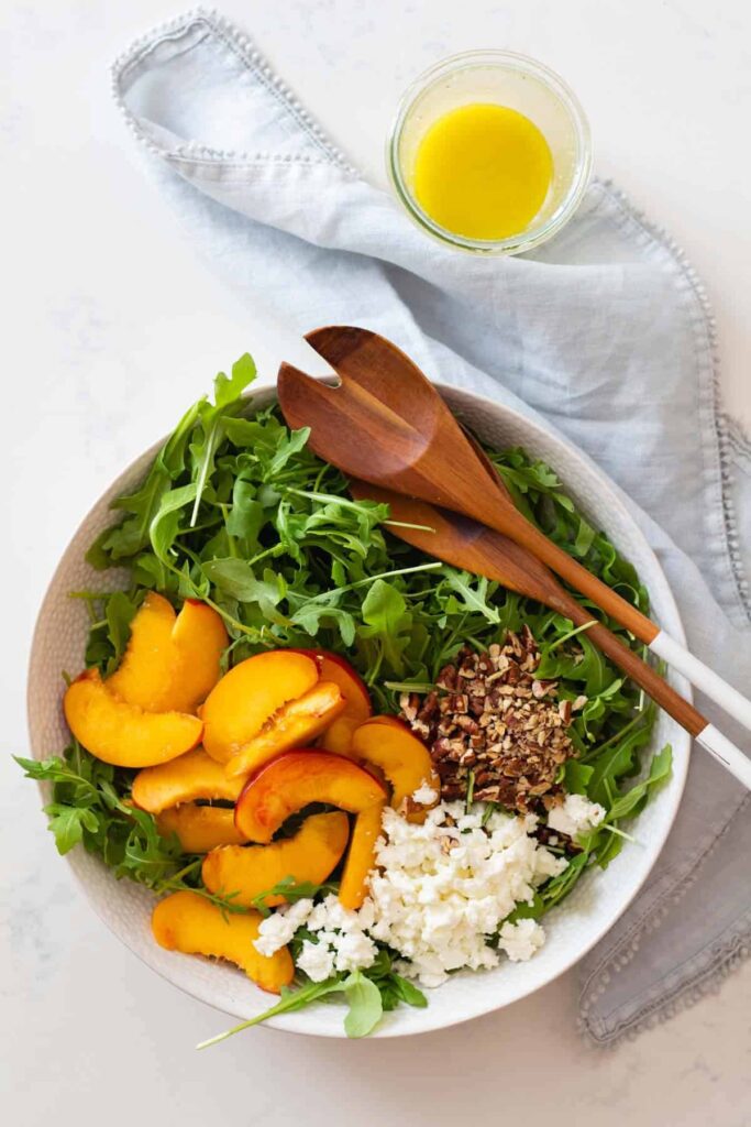 Nectarine Arugula Salad in bowl 