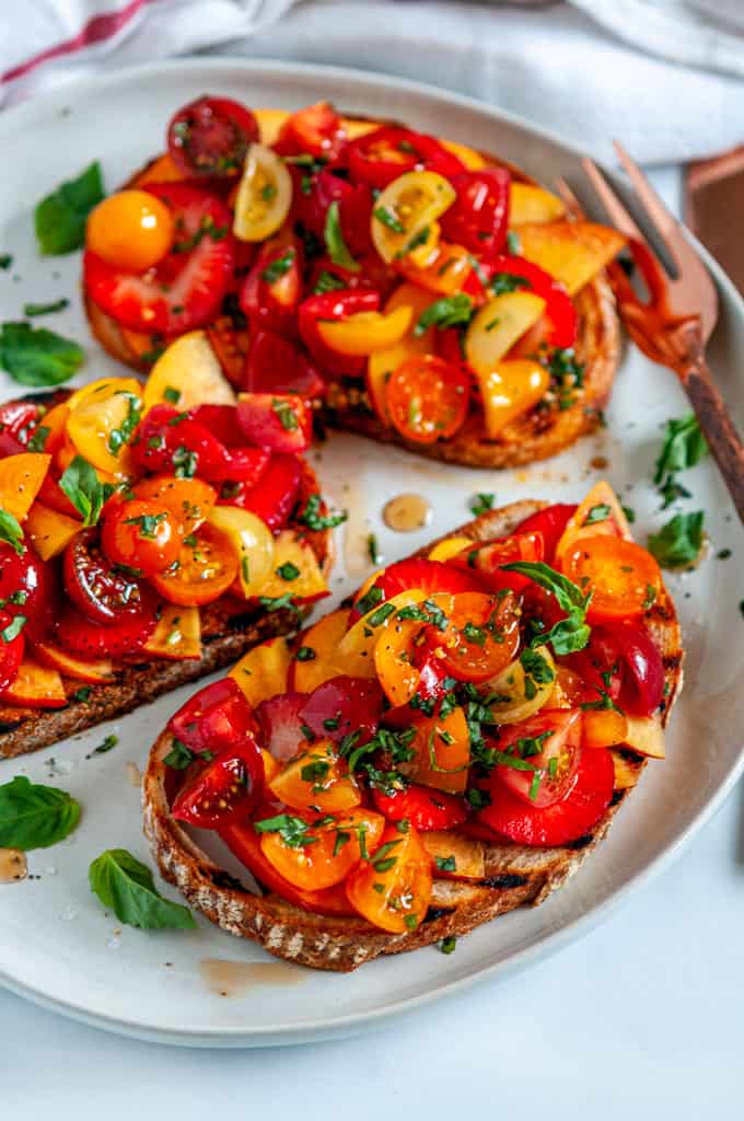 Nectarine Strawberry Tomato Bruschetta in plate