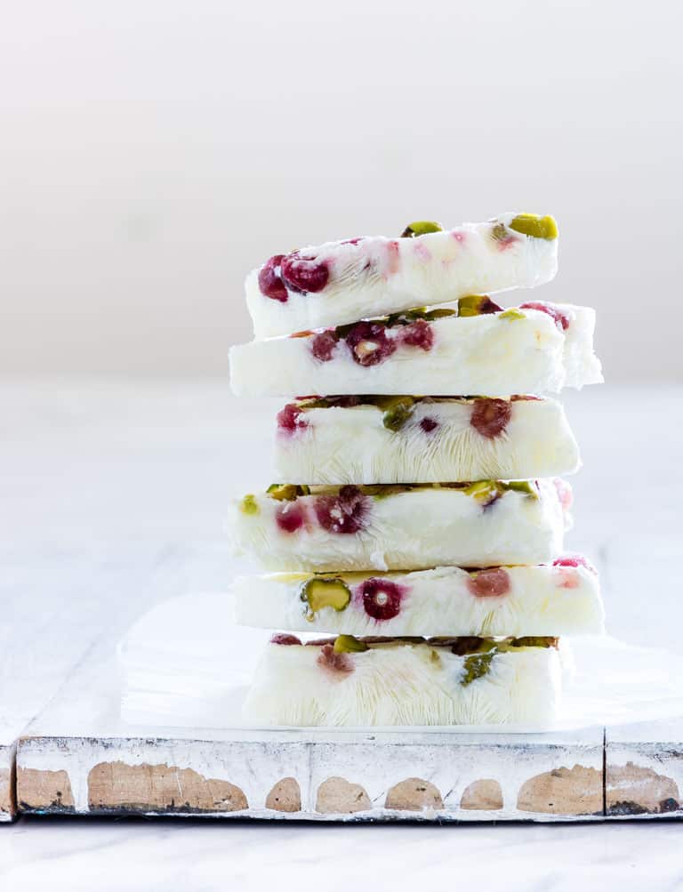 Pistachio and Pomegranate Frozen Yogurt Bark