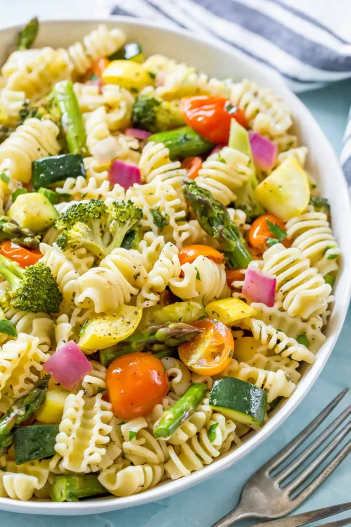 Roasted Vegetable Pasta Salad in a large bowl