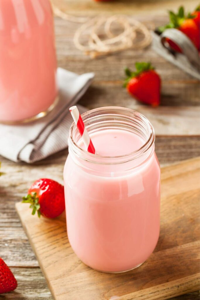 one glass of strawberry milk