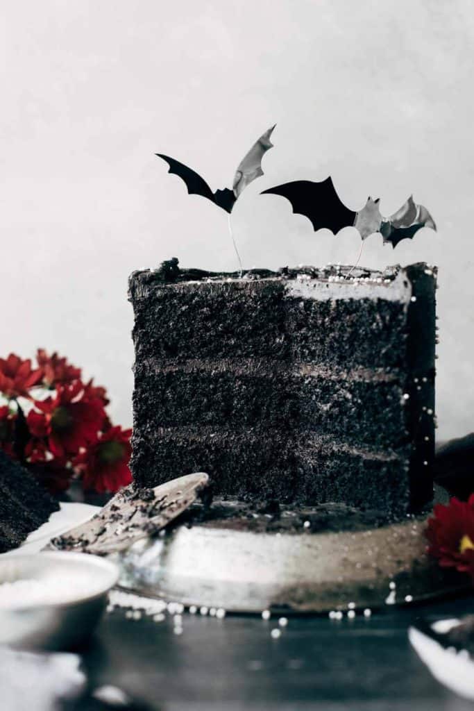 halloween decorated black velvet cake 