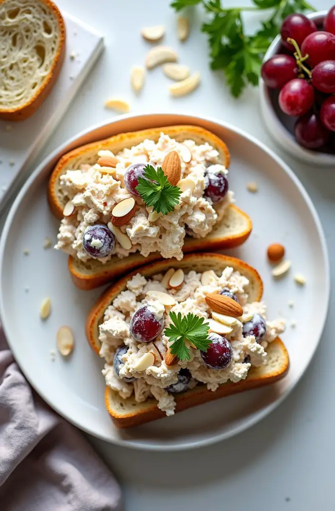 chicken salad with grapes on sandwich