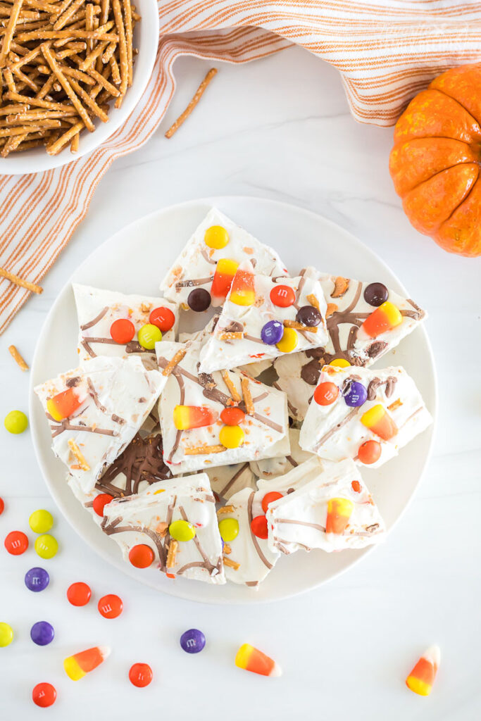 Halloween bark in plate