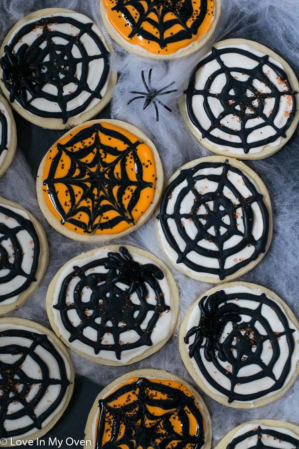 Spiderweb Cookies of white and orange color