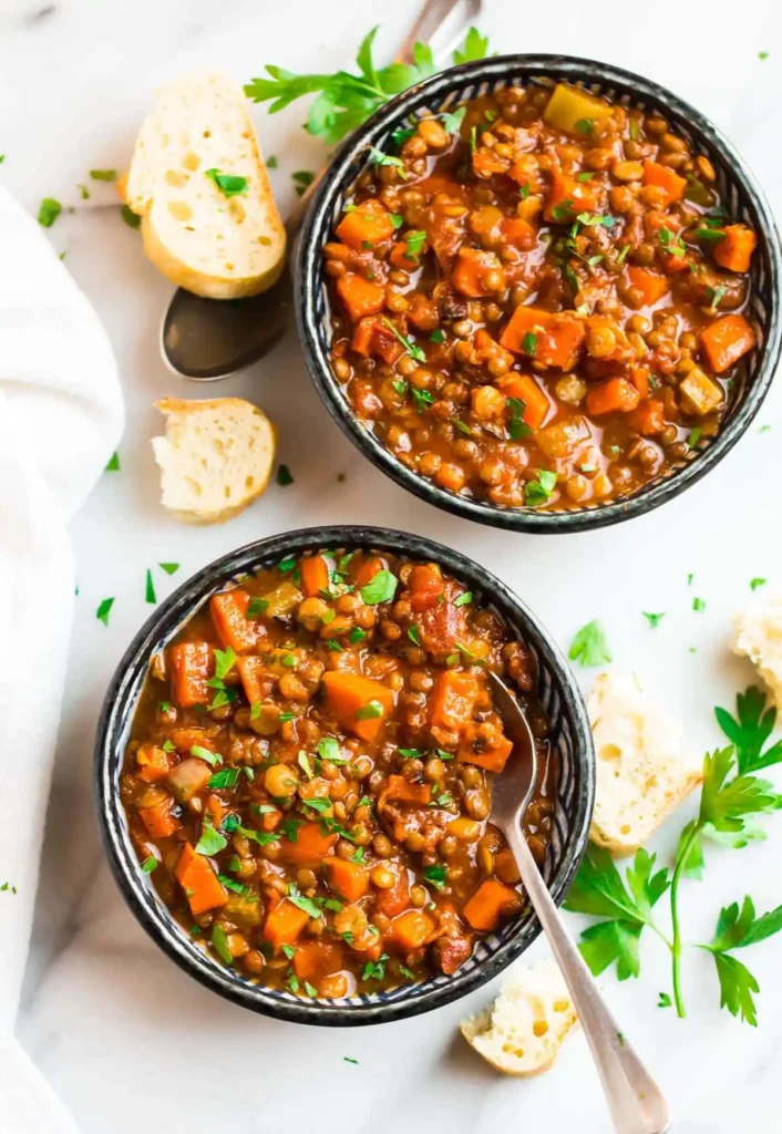 Crockpot Lentil Soup in two bowls