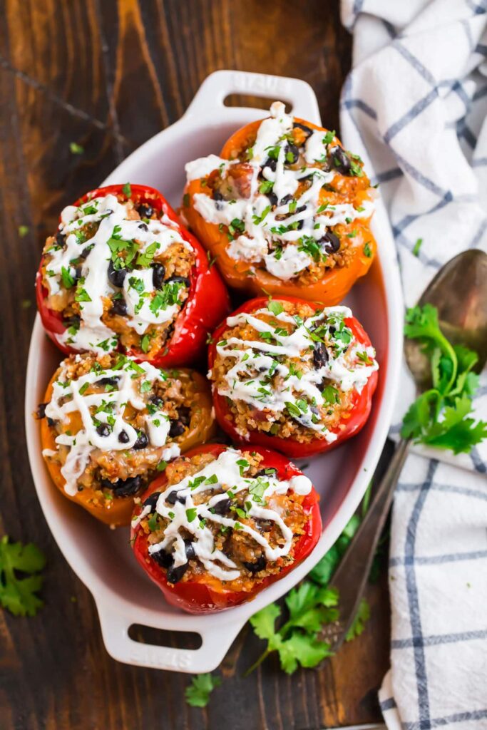   top view of Crockpot Stuffed Peppers