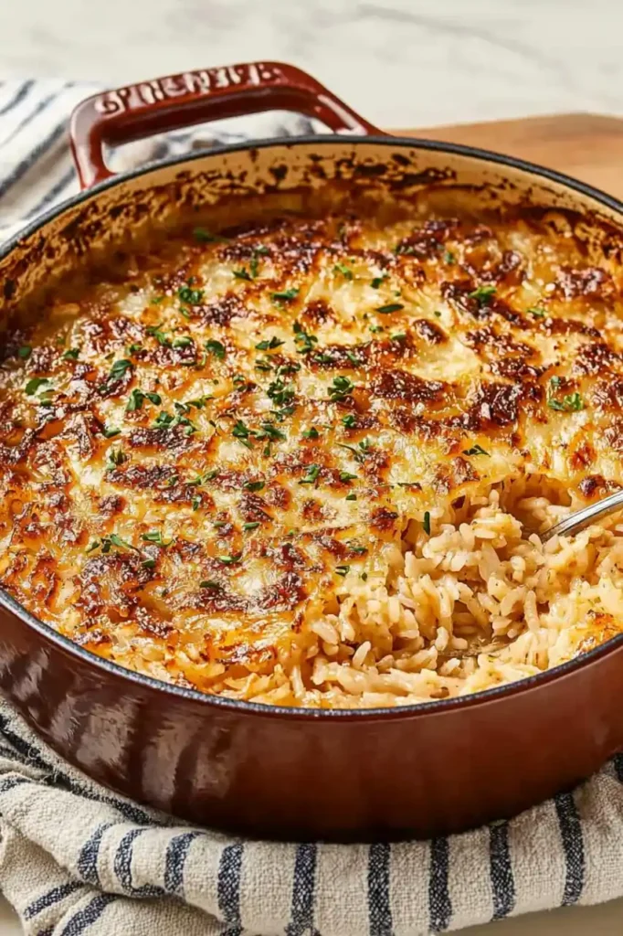 French Onion Soup Rice in pot