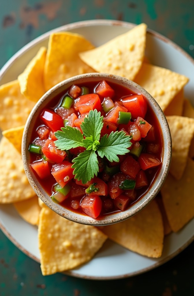 homemade fresh garden salsa with corn chips