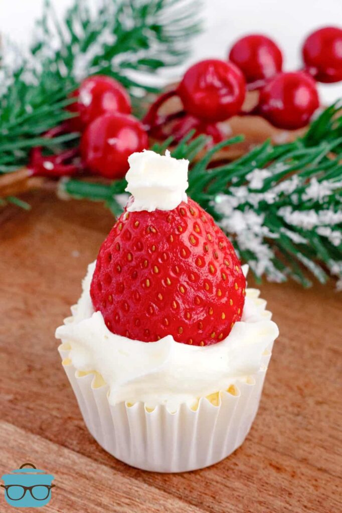 Santa Hat Mini Cheesecakes with strawberry decoration