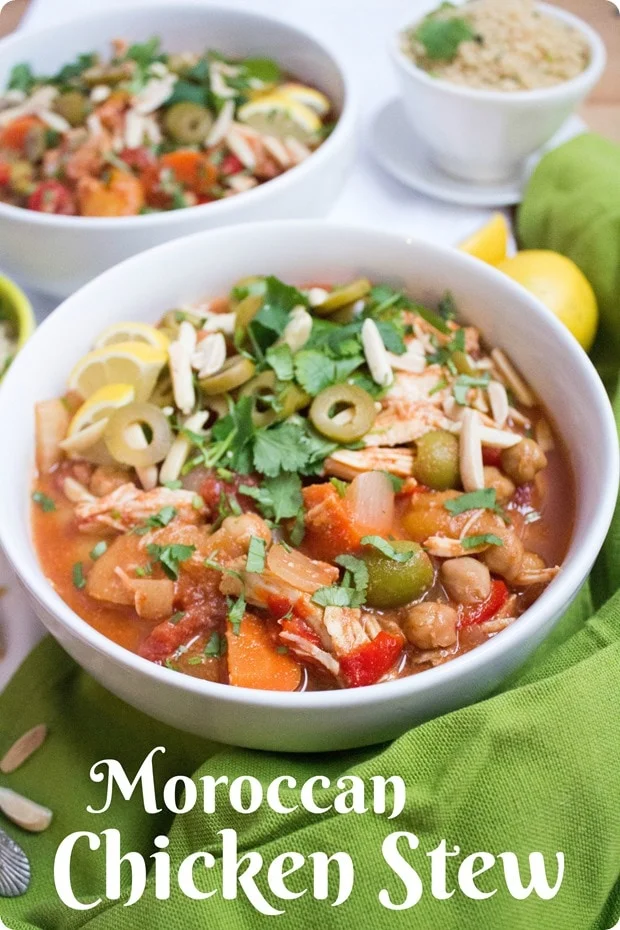 Slow Cooker Moroccan Chicken Stew in bowls