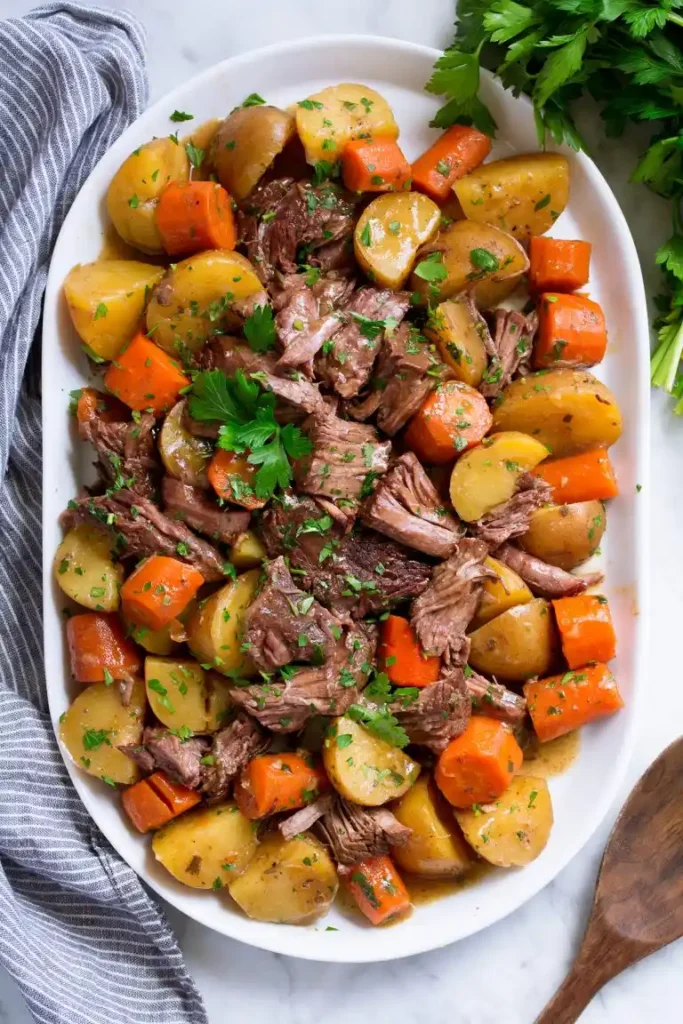 Slow Cooker Pot Roast in tray