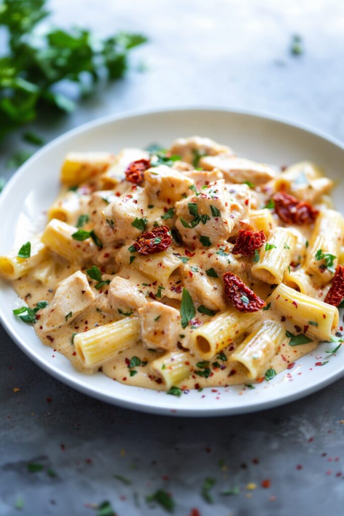 Sun-Dried Tomato Pasta in plate