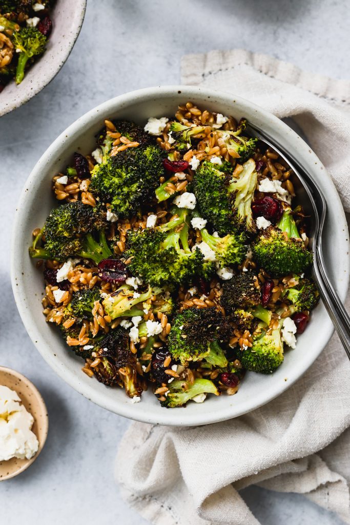 Roasted Broccoli Salad With Cranberry, Farro & Feta