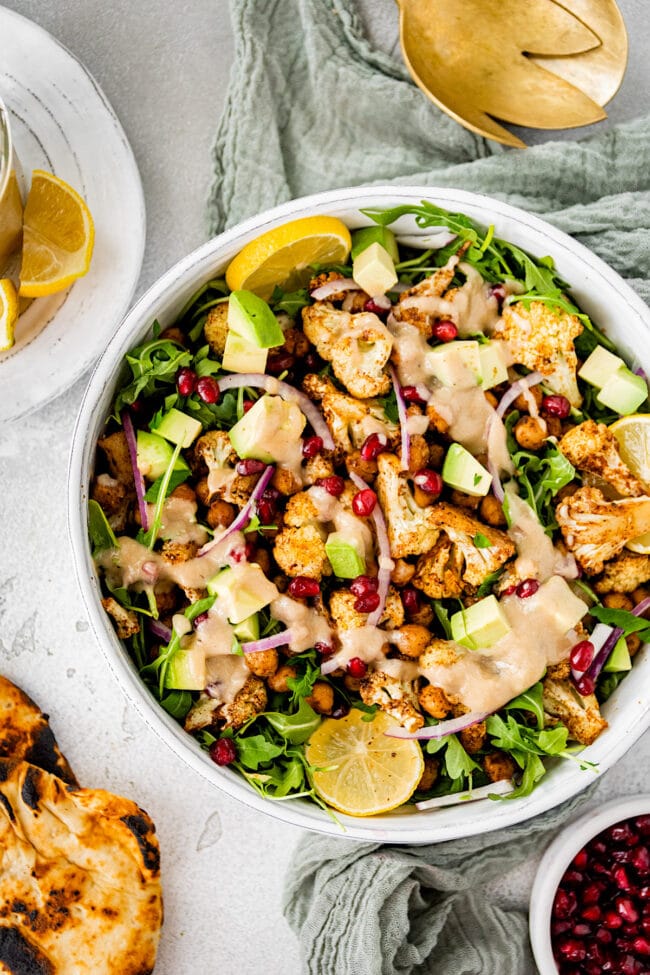 Roasted Cauliflower Chickpea Salad in bowl