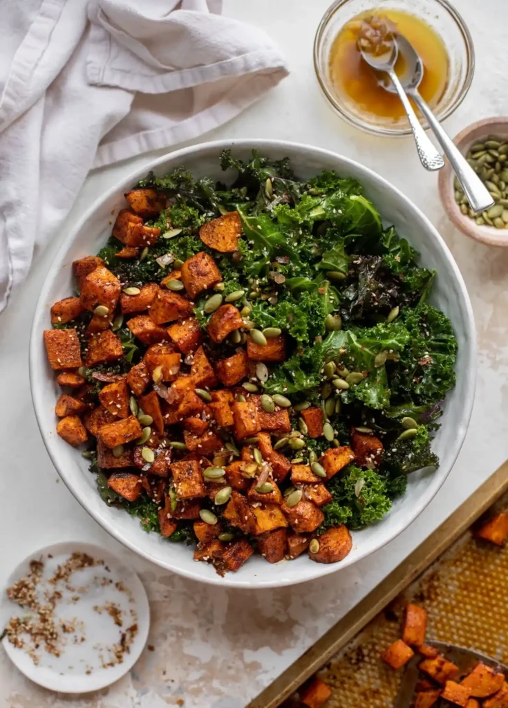 Roasted Sweet Potato and Kale Salad in bowl