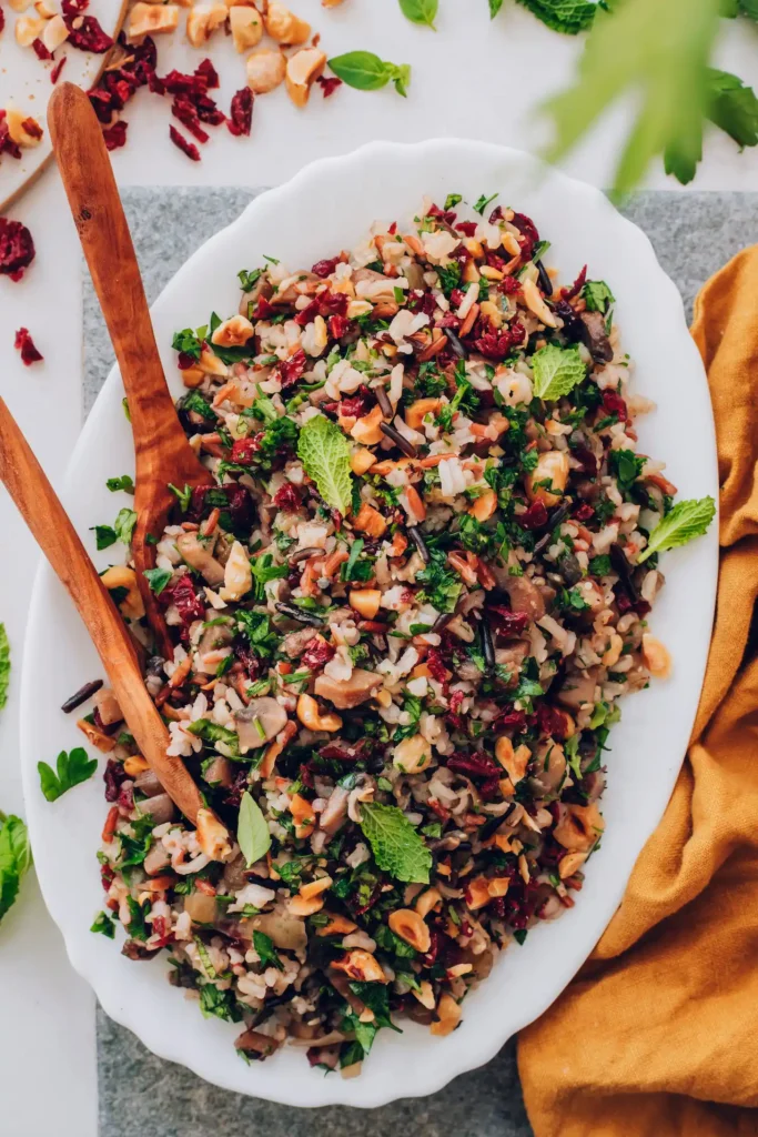 Wild Rice Salad with Mushrooms and Herbs in dish