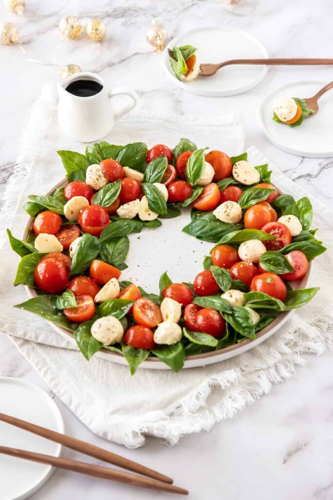 Caprese Christmas Wreath with fork