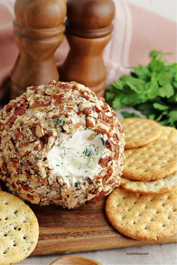 Garlic and Herb Cheese Ball with biscuits