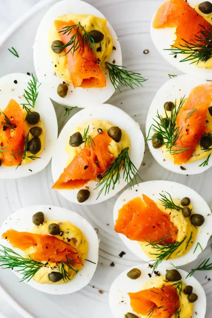 top view of Deviled Eggs with Smoked Salmon