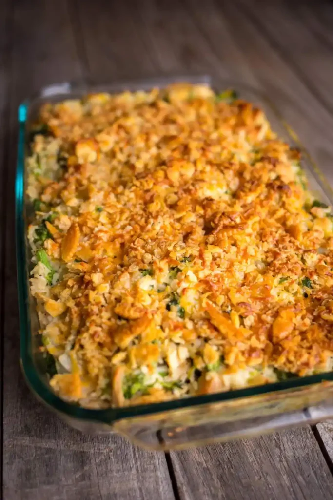 Turkey Cabbage Casserole with Rice in glass dish