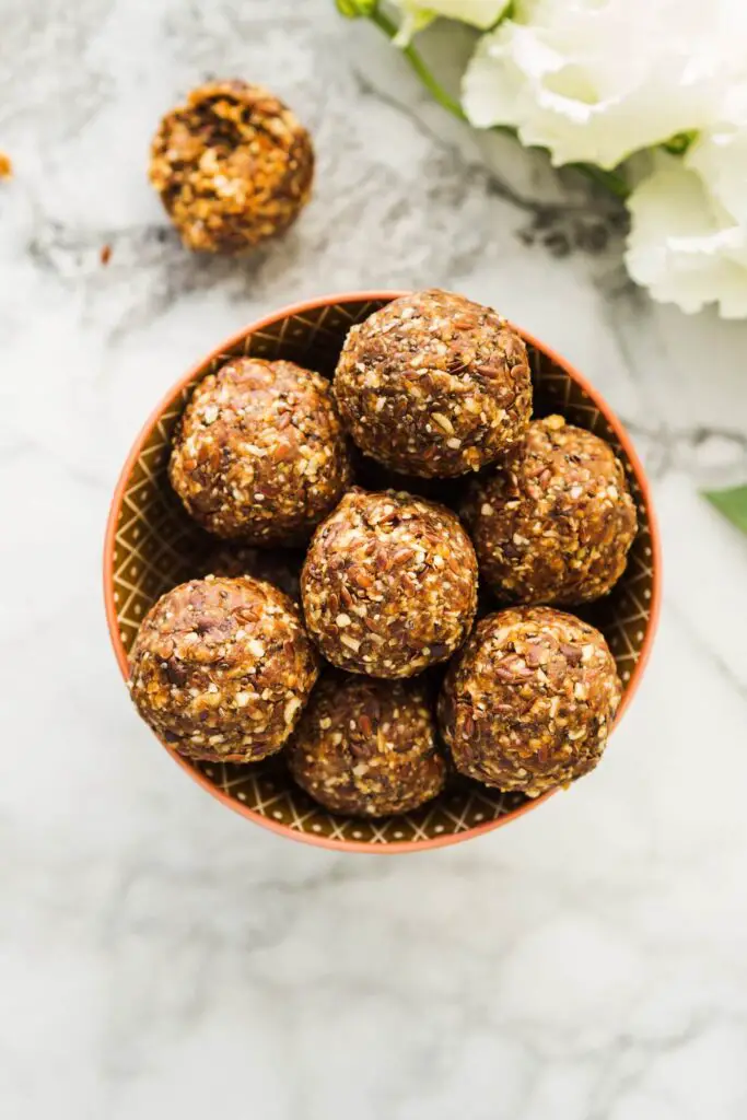 top view of 3 ingredient Peanut Butter Banana Oatmeal Balls no Sugar​