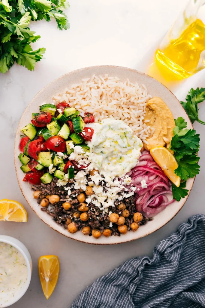 Greek Beef and Rice Bowls