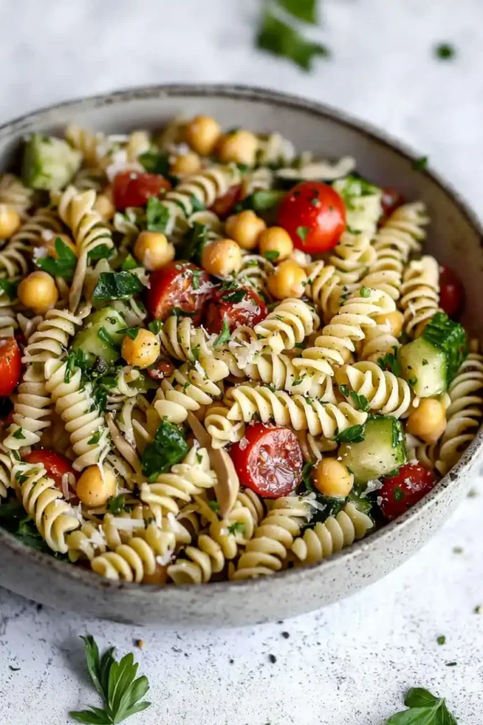 close vire of italian pasta sald in bowl