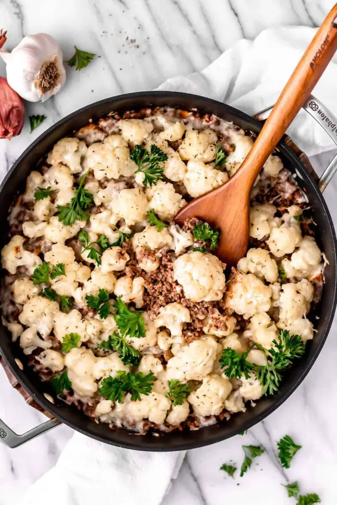 Keto Italian Ground Beef and Cauliflower Skillet