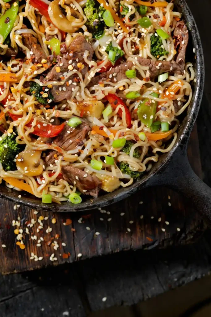 Ramen Noodles With Ground Beef And Vegetables