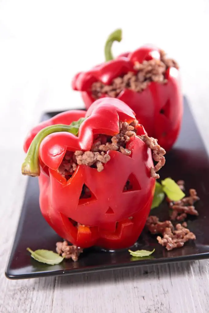 Beef and Cheese Stuffed Peppers in tray