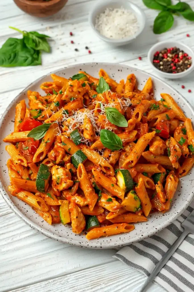 close view of Tomato Chicken Pasta (No Cream)