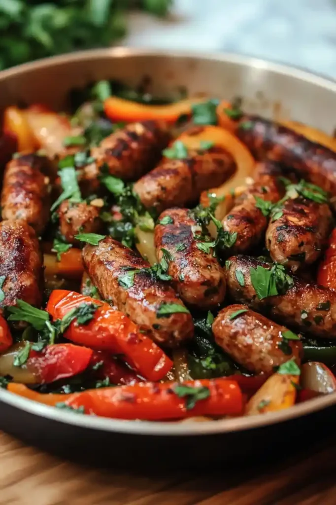 Ina Garten Sausage and Peppers in dish