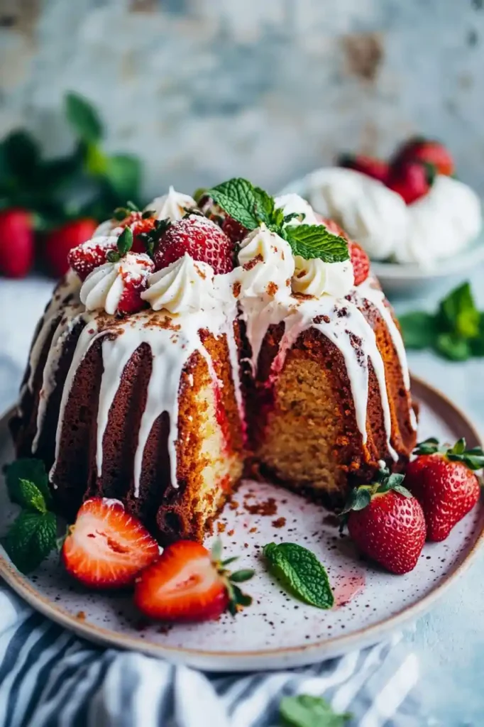 Strawberry Bundt Cake with Cream Cheese Frosting