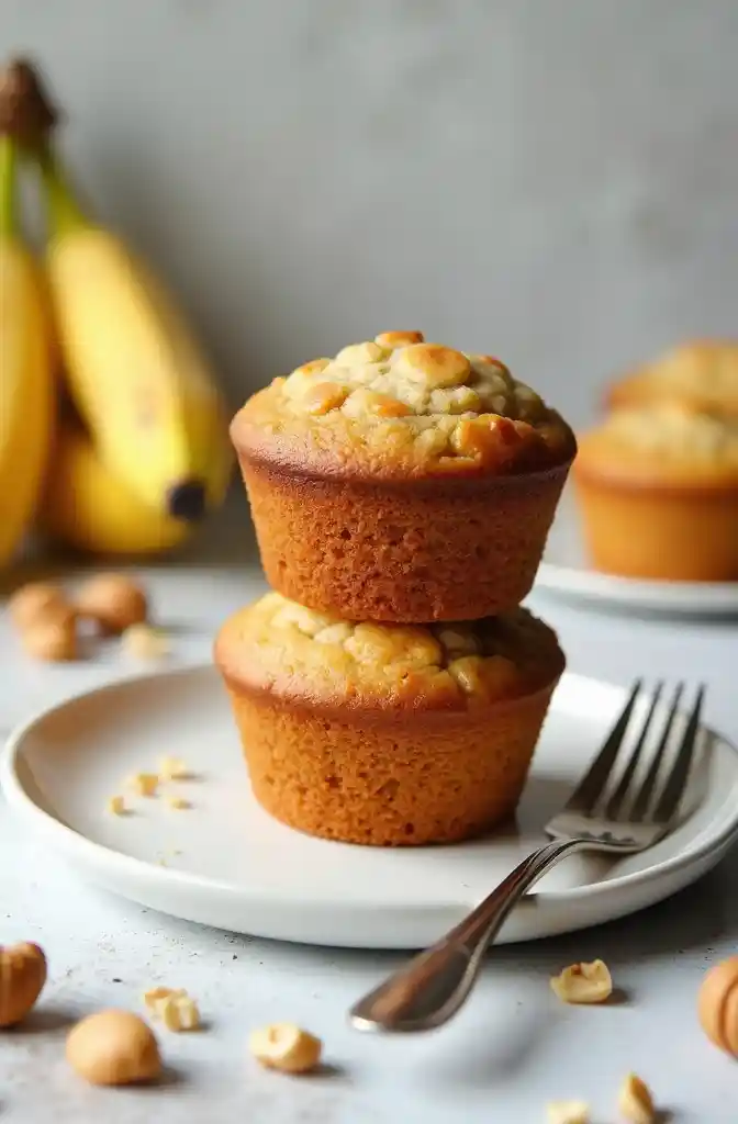 stack of banana bread muffins in white plate